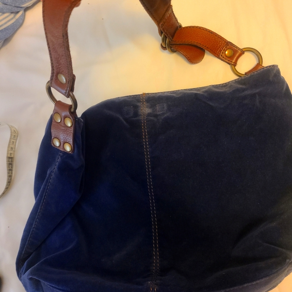 Authentic Lucky Brand blue velvet shoulder bag